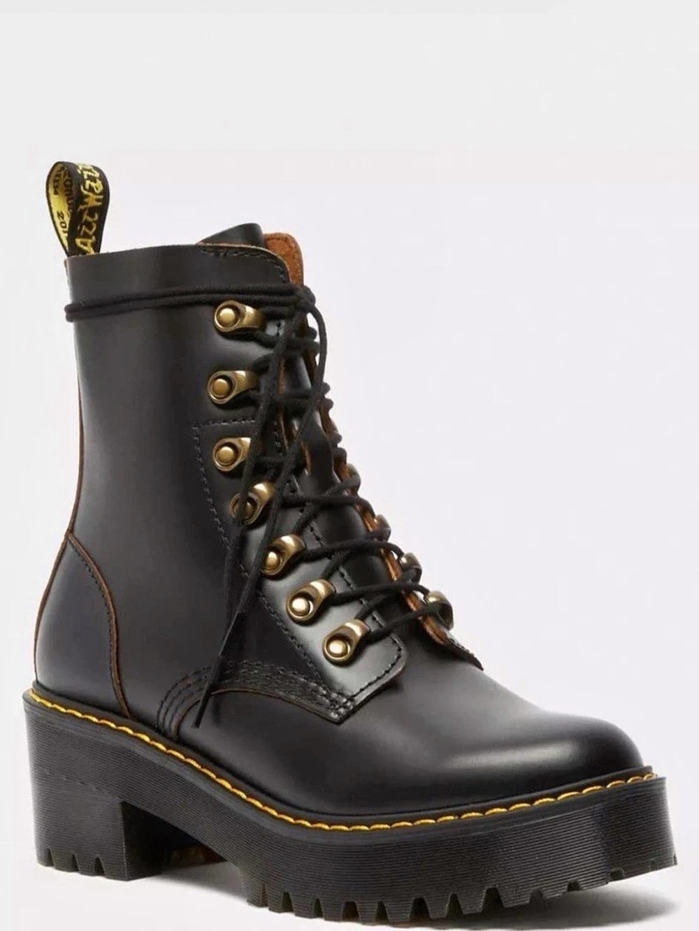 Dr. Martens Leona Heeled Platform Boot Black Combat Boots